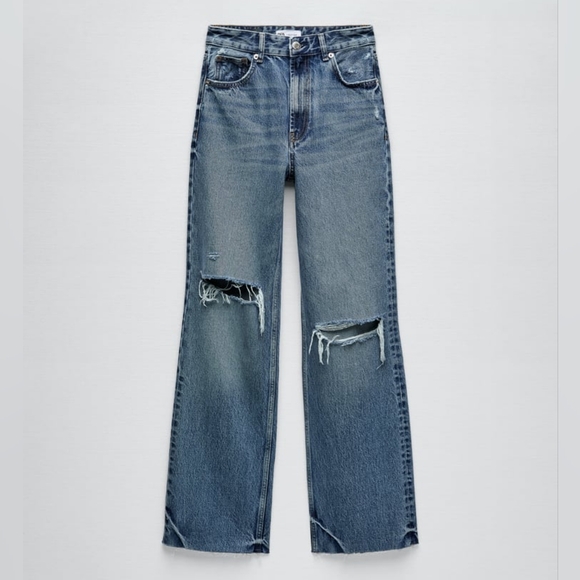 Zara Denim - NWT Size 8 Zara TRF Ripped Wide Leg Jeans